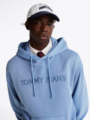 blue logo embroidery hoody for men tommy jeans