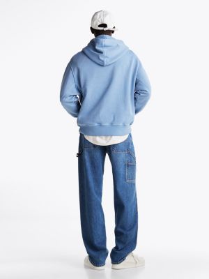 blue logo embroidery hoody for men tommy jeans