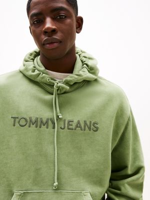 sweat à capuche à logo brodé vert pour hommes tommy jeans