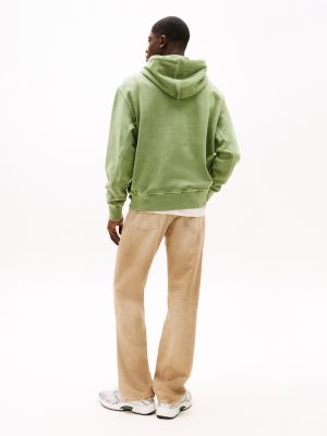 sweat à capuche à logo brodé vert pour hommes tommy jeans