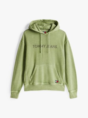 sweat à capuche à logo brodé vert pour hommes tommy jeans