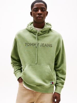 green hoodie met geborduurd logo voor heren - tommy jeans