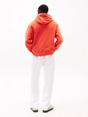 orange logo embroidery hoody for men tommy jeans