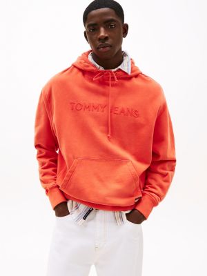 orange logo embroidery hoody for men tommy jeans