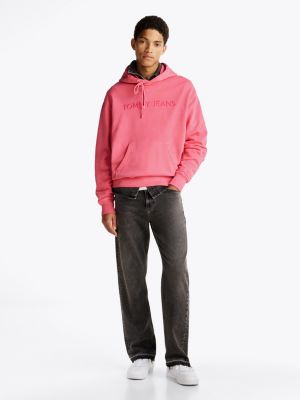 pink logo embroidery hoody for men tommy jeans