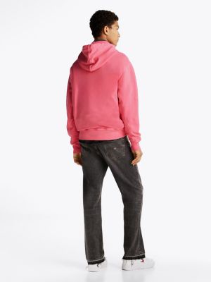 felpa relaxed fit con cappuccio e logo rosa da uomini tommy jeans