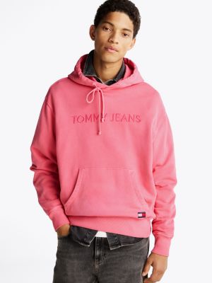 felpa con cappuccio e logo ricamato rosa da uomini tommy jeans