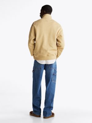 beige tommy badge half-zip sweatshirt for men tommy jeans