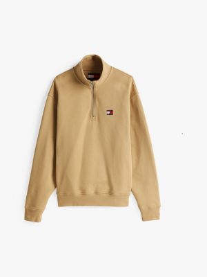 beige tommy badge half-zip sweatshirt for men tommy jeans