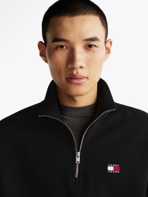 black tommy badge half-zip sweatshirt for men tommy jeans