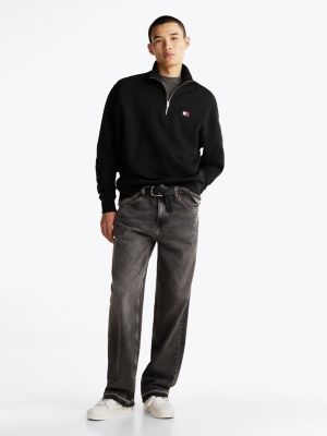 black tommy badge half-zip sweatshirt for men tommy jeans