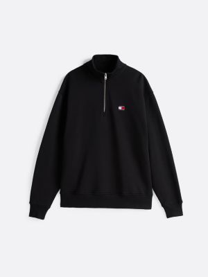 black tommy badge half-zip sweatshirt for men tommy jeans