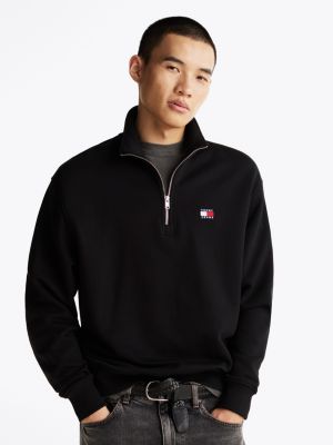 black sweatshirt met halve rits en tommy-badge voor heren - tommy jeans