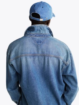 blue relaxed fit distressed denim overshirt for men tommy jeans