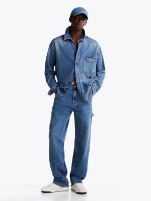 blue relaxed fit distressed denim overshirt for men tommy jeans