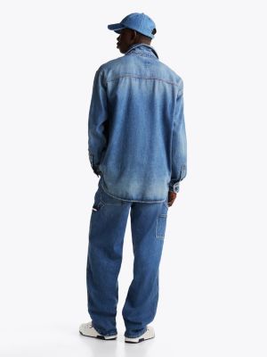 blue relaxed fit distressed denim overshirt for men tommy jeans