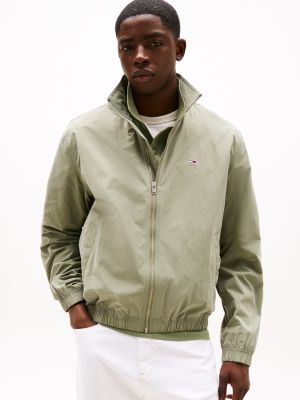 khaki lightweight funnel neck windbreaker for men tommy jeans