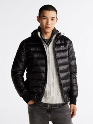 veste à capuche légère et brillante noir pour hommes tommy jeans