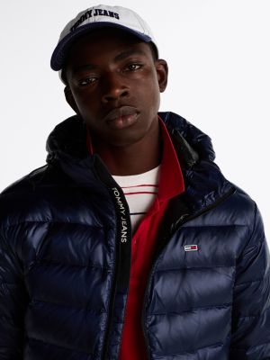 veste à capuche légère et brillante bleu pour hommes tommy jeans