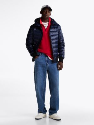 blau leichtgewichtige hochglanz-jacke mit kapuze für herren - tommy jeans