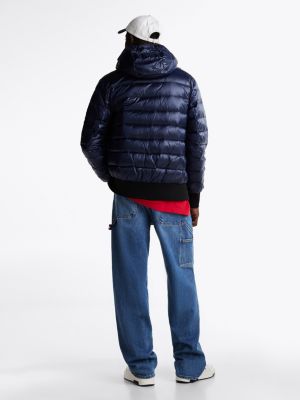 blau leichtgewichtige hochglanz-jacke mit kapuze für herren - tommy jeans