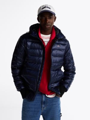 veste à capuche légère et brillante bleu pour hommes tommy jeans