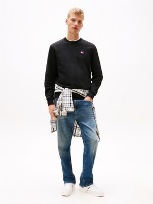 zwart terry sweatshirt met tommy-badge voor heren - tommy jeans