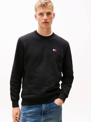 black tommy badge terry sweatshirt for men tommy jeans