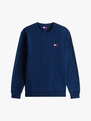 blauw terry sweatshirt met tommy-badge voor heren - tommy jeans