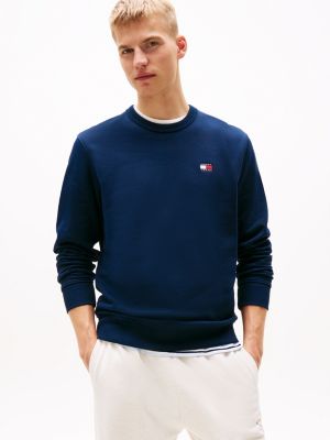 blue terry sweatshirt met tommy-badge voor heren - tommy jeans