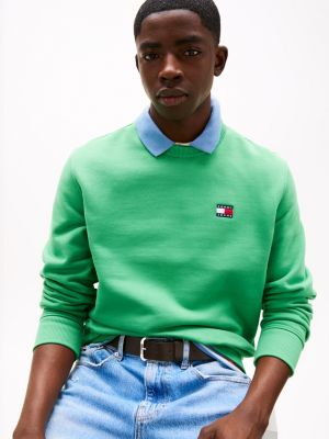 groen terry sweatshirt met tommy-badge voor heren - tommy jeans