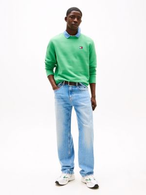 groen terry sweatshirt met tommy-badge voor heren - tommy jeans