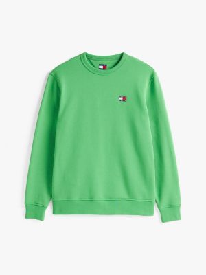 groen terry sweatshirt met tommy-badge voor heren - tommy jeans