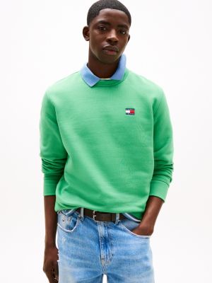 green terry sweatshirt met tommy-badge voor heren - tommy jeans