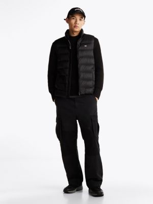 black lightweight down zip-thru vest for men tommy jeans