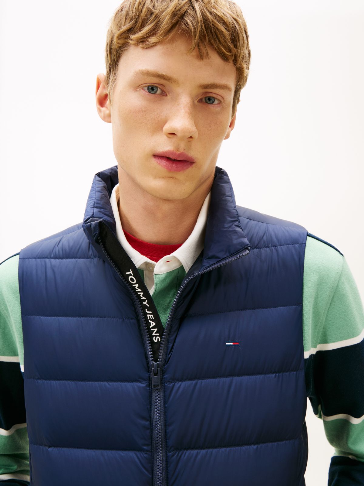Flag Embroidery Down Gilet — Blue