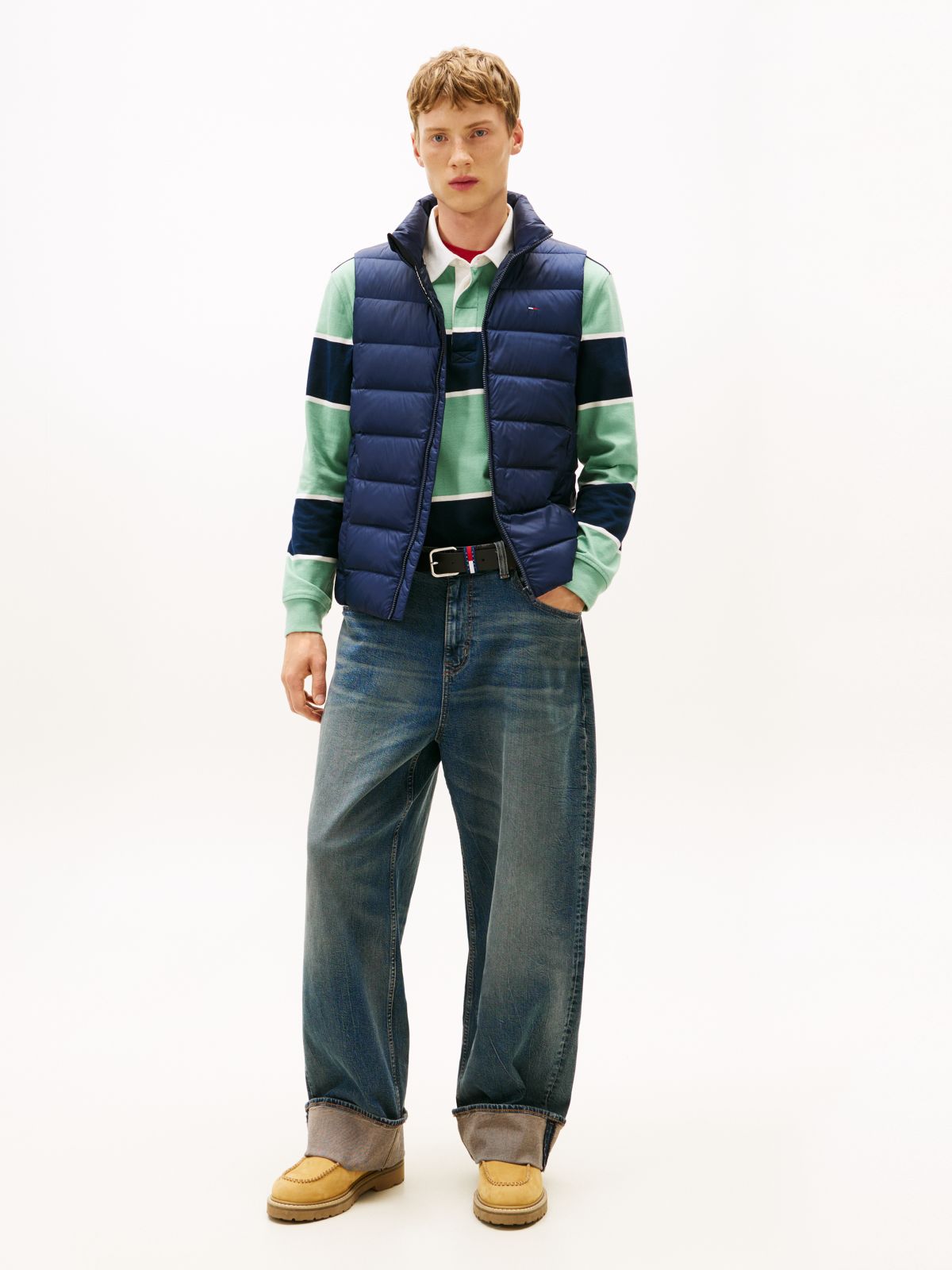 Flag Embroidery Down Gilet — Blue