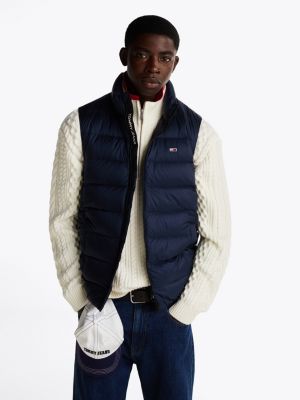 blue lightweight down zip-thru vest for men tommy jeans