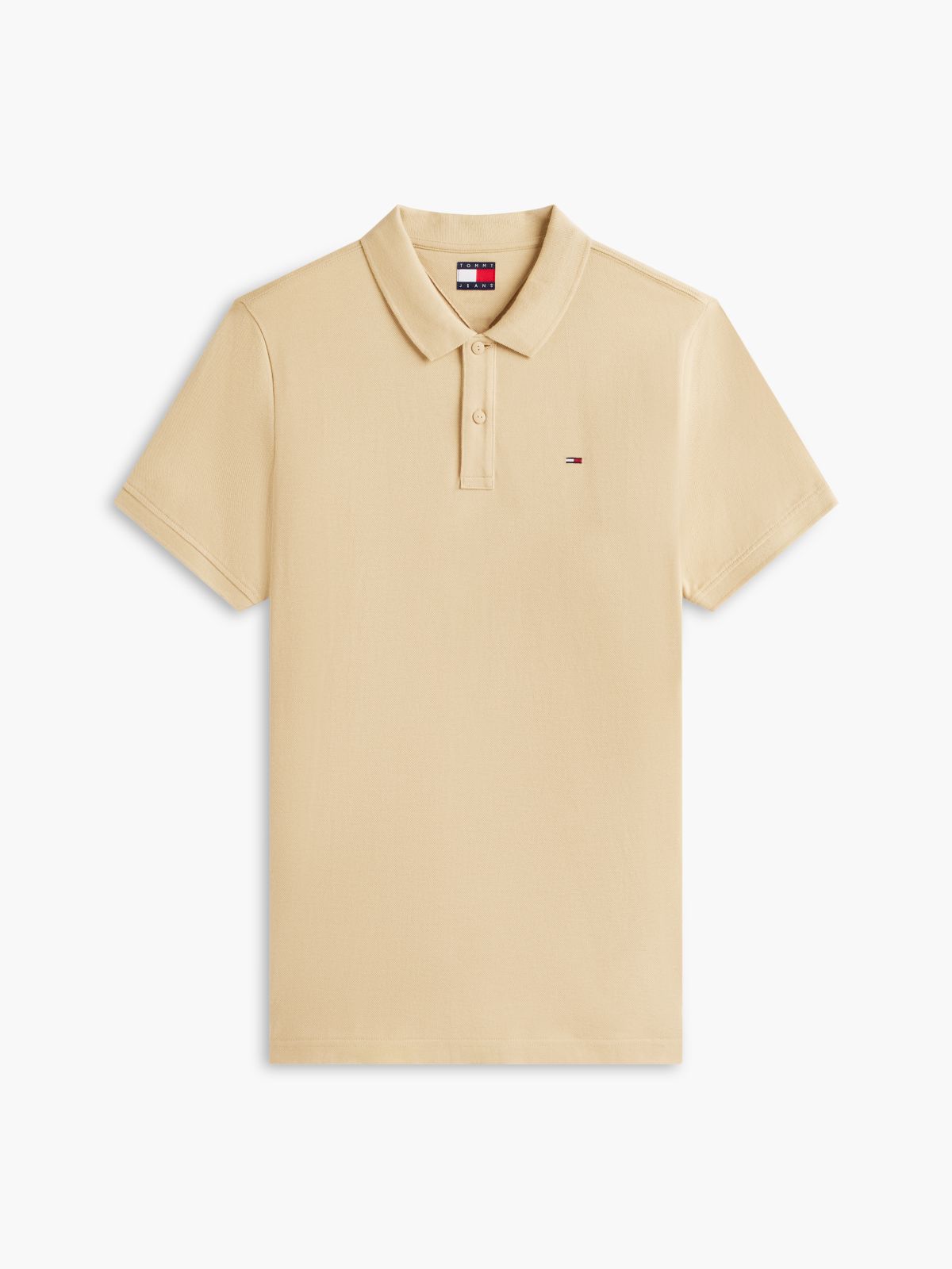 Tommy Flag Slim Fit Pique Polo Shirt — Beige