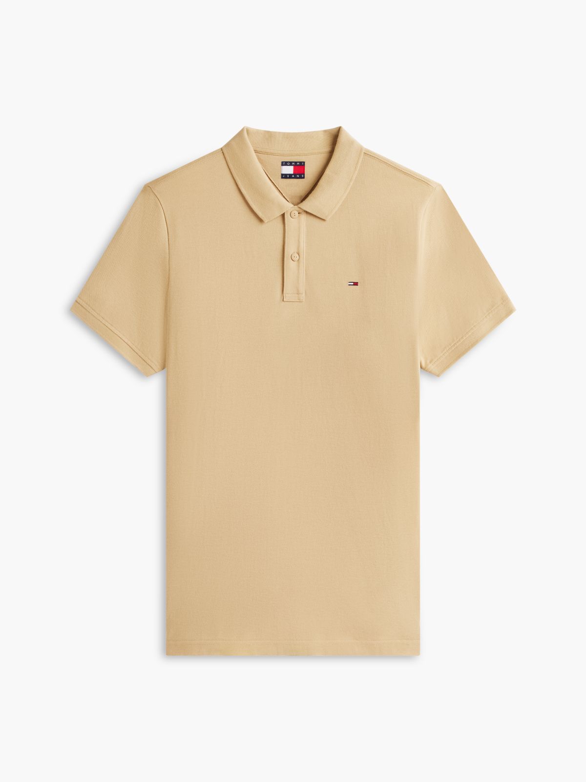Tommy Flag Slim Fit Pique Polo Shirt — Beige