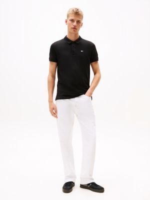 schwarz slim fit poloshirt mit flag-patch für herren - tommy jeans