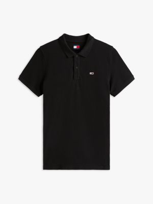 schwarz slim fit poloshirt mit flag-patch für herren - tommy jeans