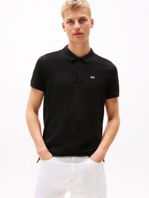 schwarz slim fit poloshirt mit flag-patch für herren - tommy jeans