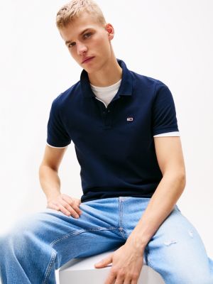 niebieski wąska koszulka polo z naszywką z flagą dla mężczyźni - tommy jeans