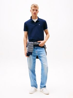 blue flag patch slim fit polo shirt for men tommy jeans