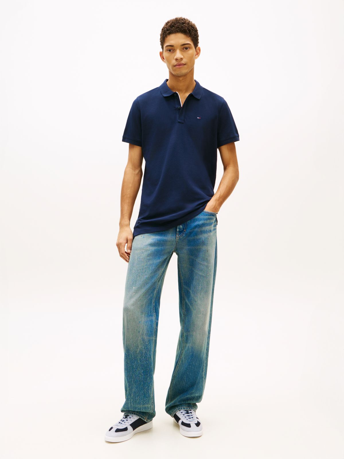 Tommy Flag Slim Fit Pique Polo Shirt — Blue
