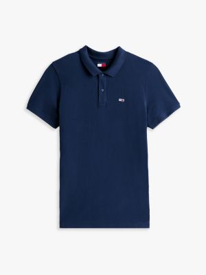 niebieski wąska koszulka polo z naszywką z flagą dla mężczyźni - tommy jeans