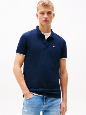 blau slim fit poloshirt mit flag-patch für herren - tommy jeans