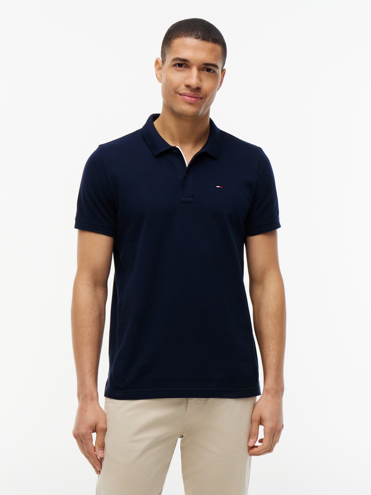 Tommy Flag Slim Fit Pique Polo Shirt — Blue