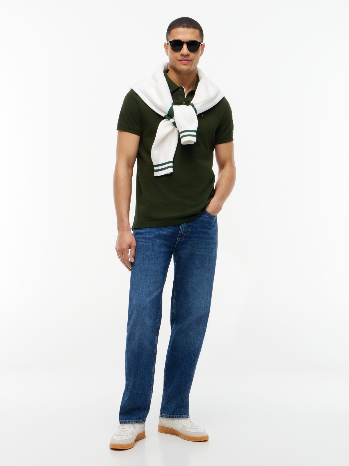 Tommy Flag Slim Fit Pique Polo Shirt — Green